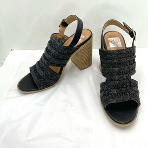 DV Dolce Vita Rian Woven Mule Sandal Womens 9 Black Slingback Chunky Heel Boho